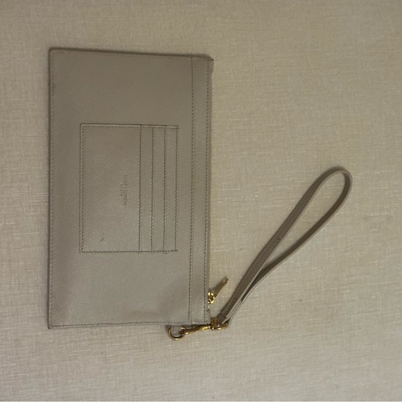 Yves Saint Laurent Taupe Wristlet Clutch with Gold Logo - Picture 2 of 2